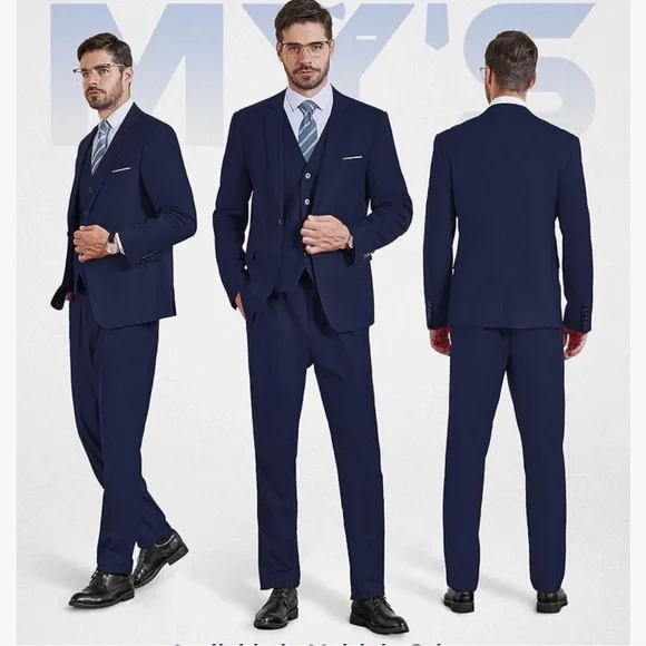 Elegant Navy Three-Piece Suit for Men
